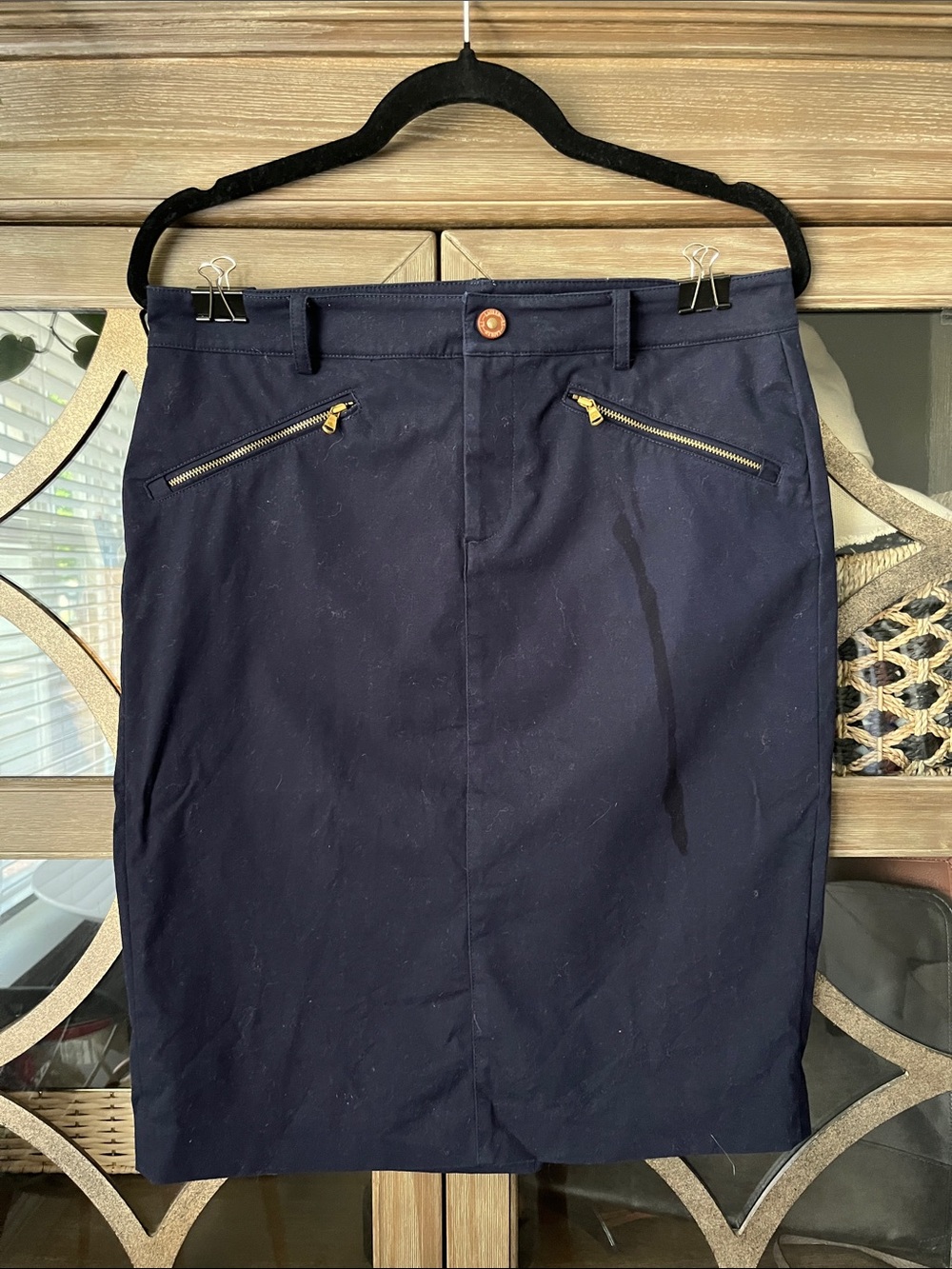 Lauren Ralph Lauren Navy Pencil Skirt with Gold Zippers